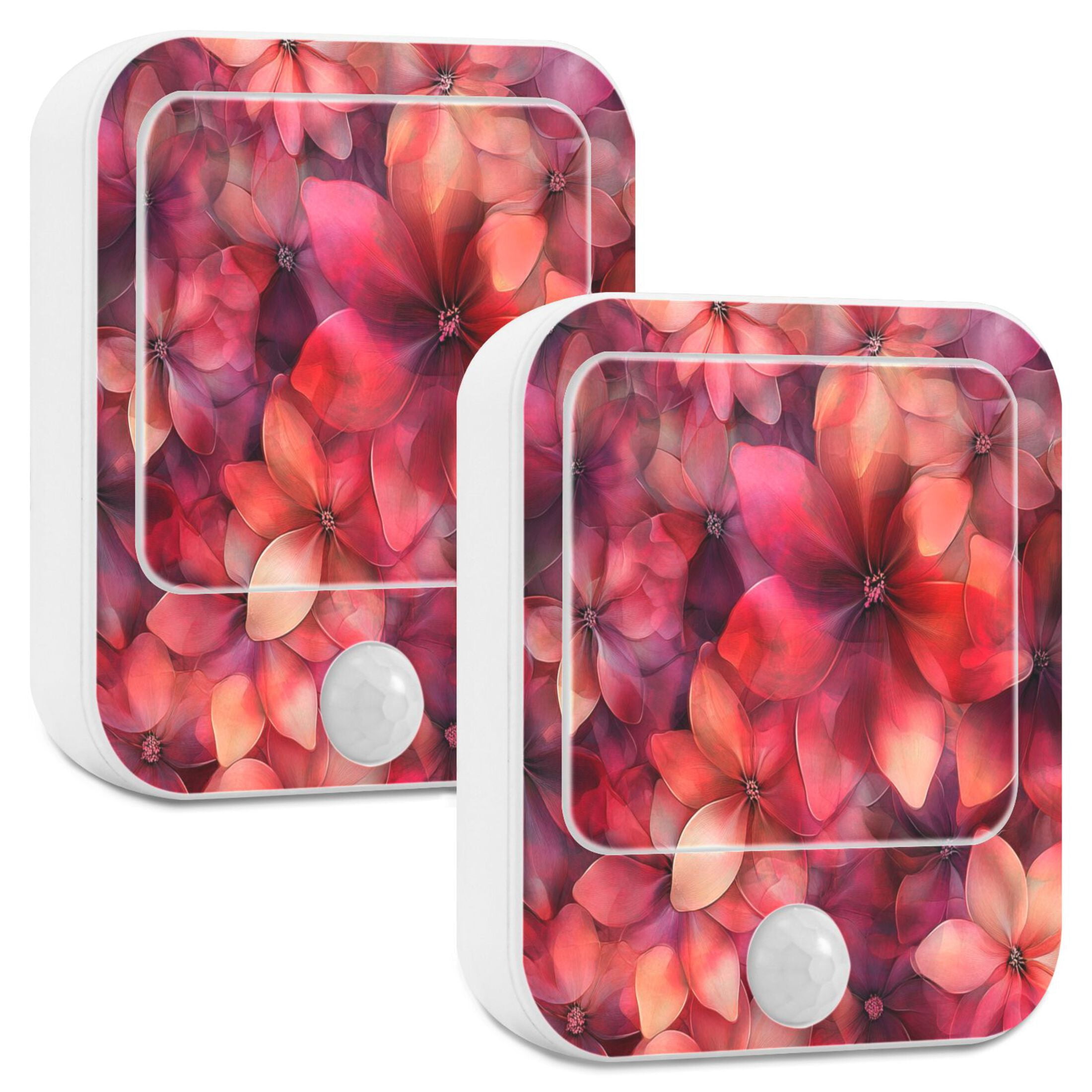 WOBOGO Transparent Red Flowers Night Light Lamp with Smart Sensor Dusk to Dawn Sensor 0.6W Plug-in 2-Pack