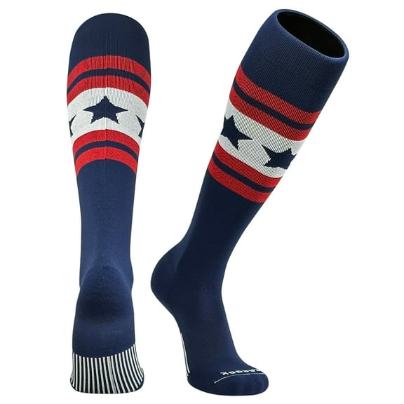 PEAR SOX USA Banner 2 Knee High Sports Socks - Navy, Red, White