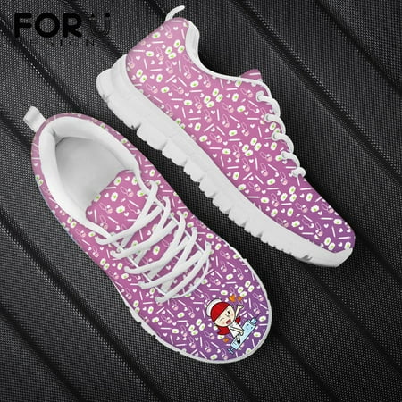 

Lovely Cartoon Nures Caring Pattern Women Flats Shoes Breathable Air Mesh Sneakers Female Super Light Lace Up Shoes