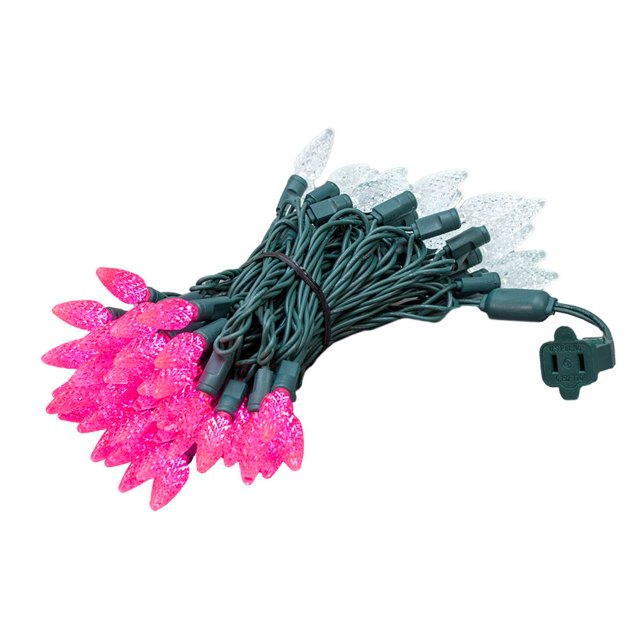 Novelty Lights 70 Light C6 LED Valentine's Day Mini Light Set, Commercial Grade Outdoor String Lights, Pink/Pure White/Purple, Green Wire, 24 Feet
