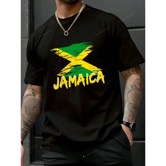 Jamaica Retro Vintage Watercolors Sport Jamaican Flag T-Shirt - 100% Cotton Graphic Tees Men, Summer Shirts Clothes, Matching Outfits For Couples, Jamaica Nana Shirt T Shirts For Men