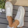 thumbnail image 3 of Rokment Womens Vintage Platform Skate Fashion Sneakers Walking Running Shoes Retro Color Block Suede Casual Memory Foam Non Slip Skateboarding Tennis Shoes Beige Size 6, 3 of 7