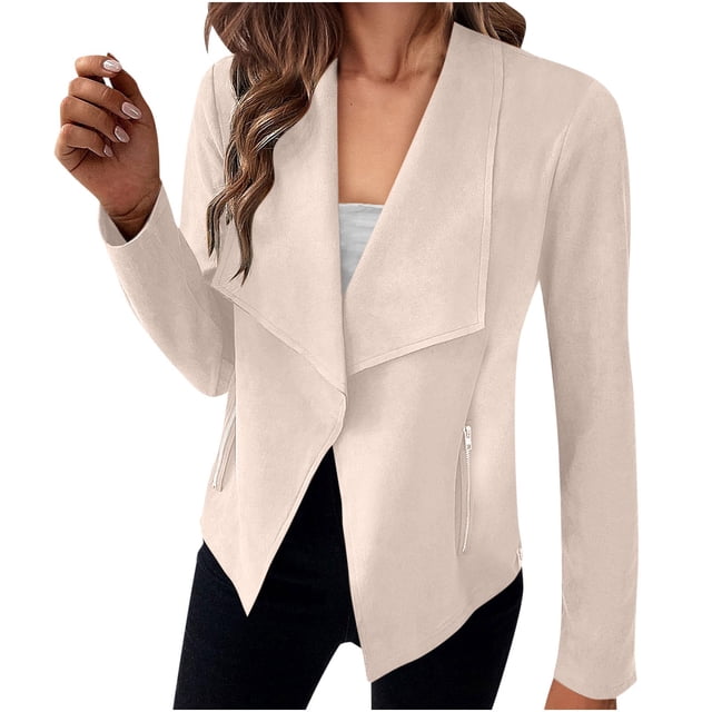 IMENGL Veste Zippée Décontractée en Suède à Manches Longues, Blanc TG, Taille M-TG