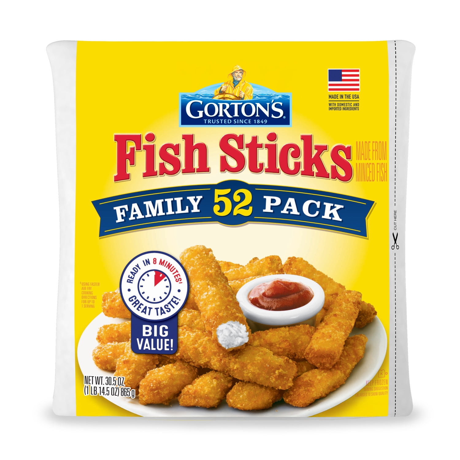 Gorton’s Crunchy Breaded Fish Sticks, Wild Caught Pollock, 52 Count