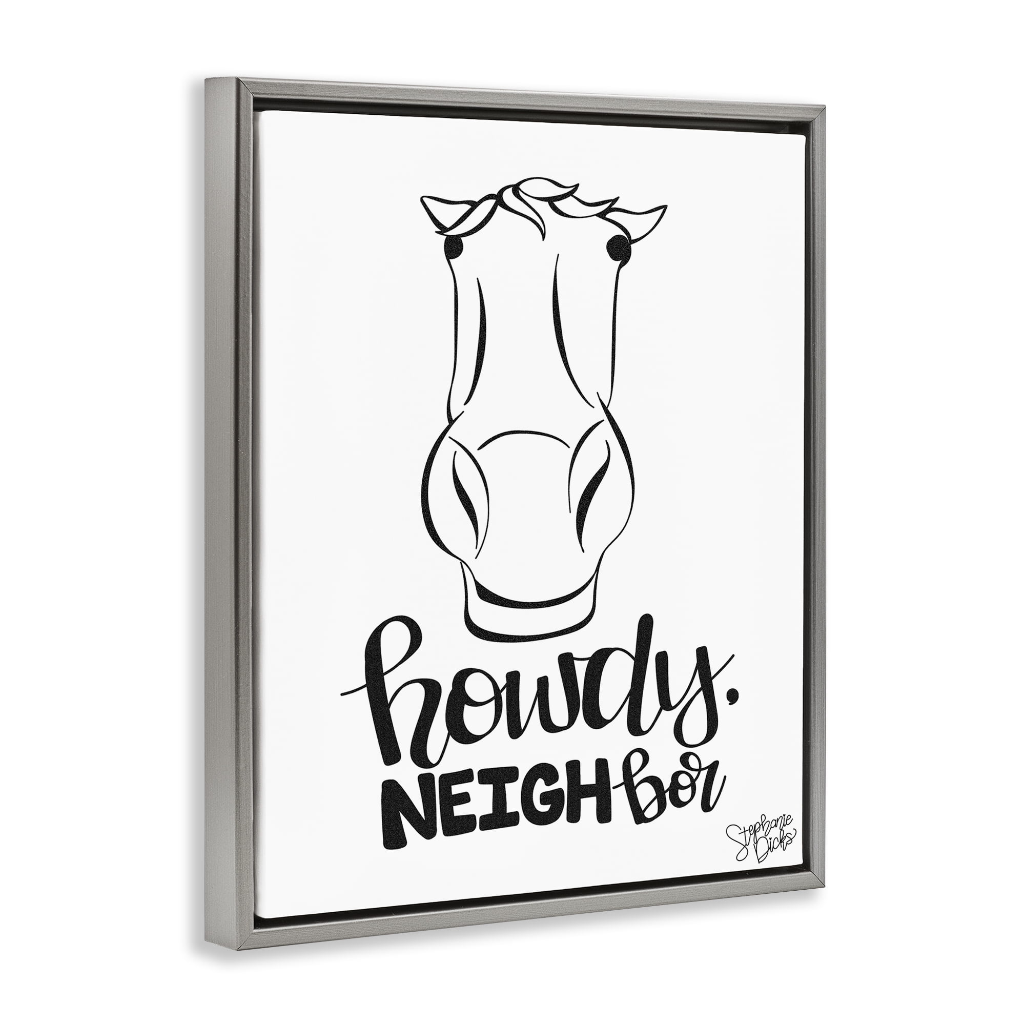 Stupell Industries Howdy Neighbor with Horse Animals Painting Gray Floater Framed Canvas Art Print Wall Art, 25 x 31