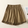 thumbnail image 3 of acuever Women's Shorts Shorts Summer Womens Wide Leg Linen Shorts Summer Casual Loose Pleated Elastic High Waisted Shorts Khaki Color Block Shorts（2Xl）, 3 of 6