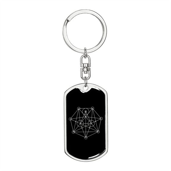 Sacred Geometry Connecting Lines in Polygon Stainless Steel or 18k Gold Premium Swivel Dog Tag Keychain