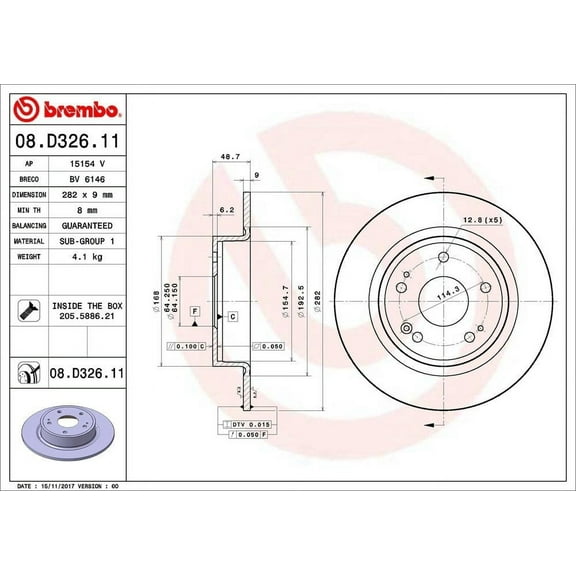 Brembo 08.D326.11 Premium UV Coated OE Equivalent Rotor