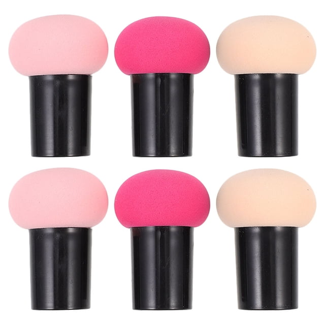 BRIGHTFUFU Juego de esponja de maquillaje con cabeza de seta, esponja cosmética de base de doble uso, herramienta de crema BB para aplicación de maquillaje seco y húmedo, 6 uds.