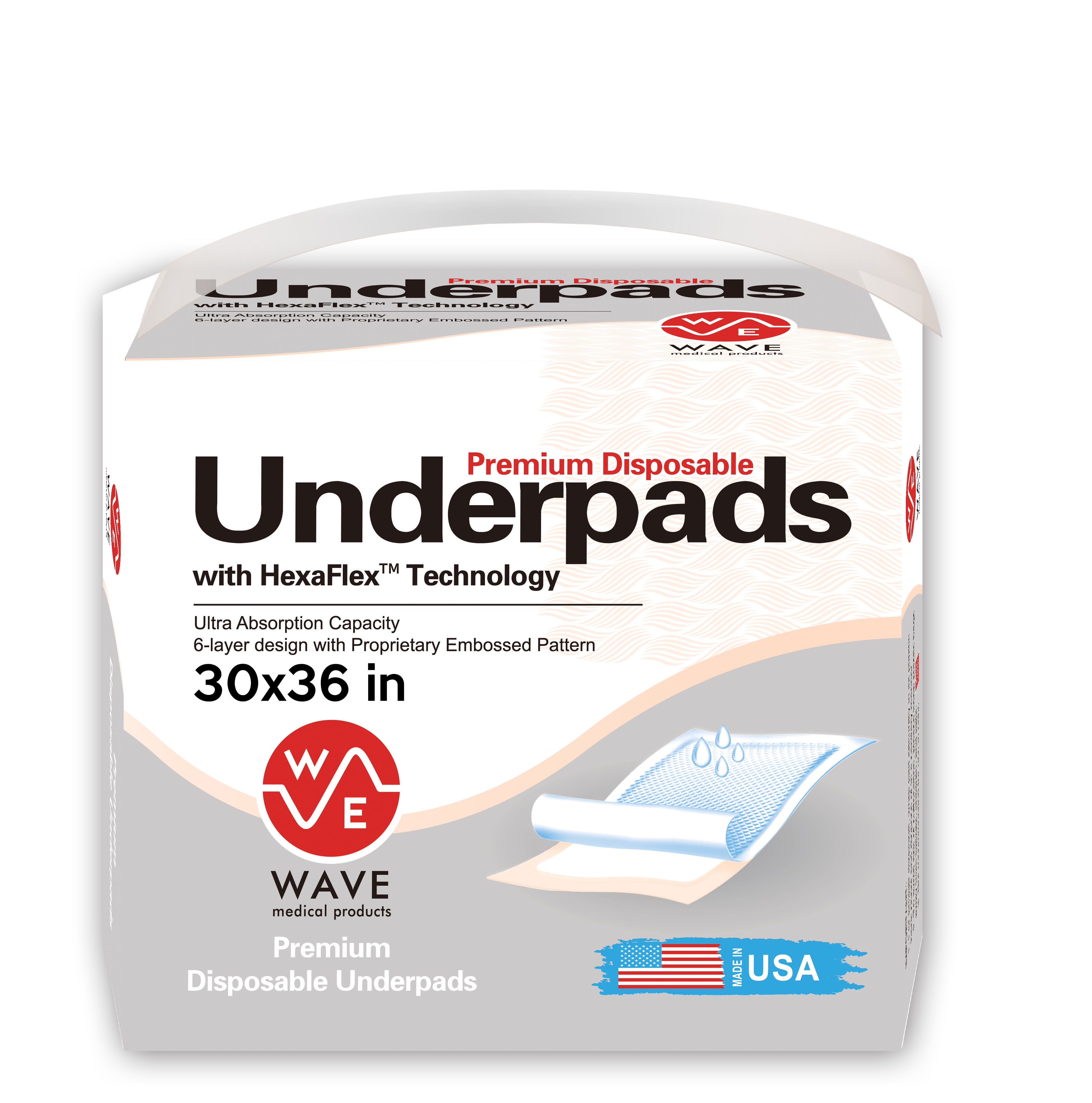 Wave Medical ULTRA Absorbent XL Disposable Underpads 30'' X 36'' (50-Count) Incontinence Pads, Chux, Bed Covers, Puppy Training | Super Absorbent Protection for Kids, Adults, Elderly | Liquid, Urine,