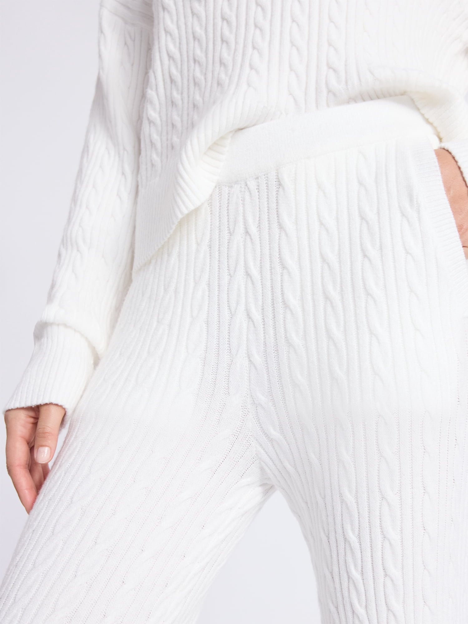 Free Assembly Women's Cozy Yarn Wide Leg Cable Knit Sweater Pants, Size XS-XXL