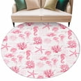 thumbnail image 2 of Seahorse Coral Shell Round Living Room Rugs 8 ft, Starfish Ocean Washable Large Area Rug with Non-Slip Sturdy Edge Binding Round Carpet for Dining Room Kitchen Office, 2 of 9