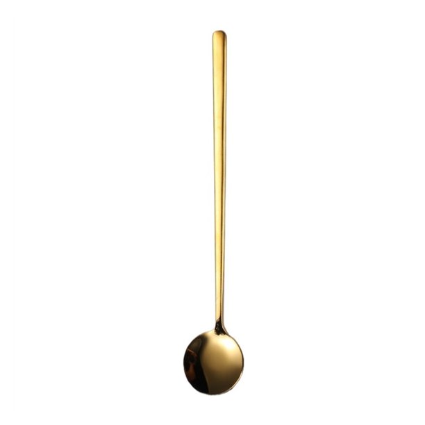 Cuchara de acero inoxidable Cuchara de café Cuchara de postre con mango largo Cuchara redonda de acero inoxidable, 1 pieza, dorado/plateado