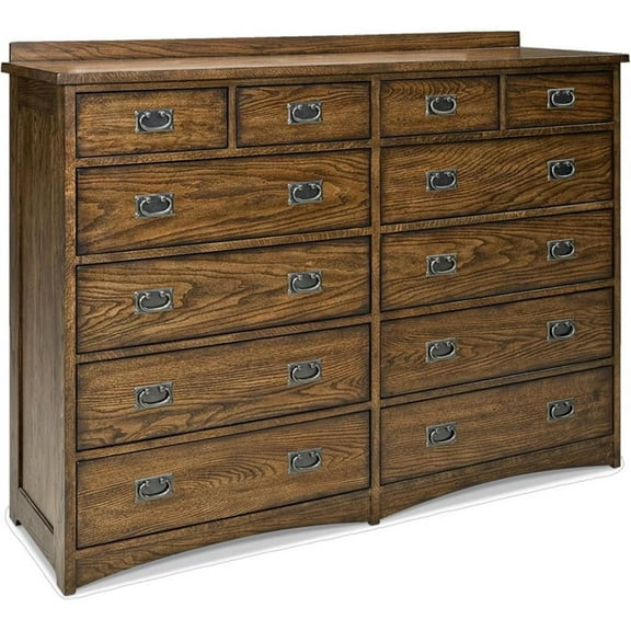 Pemberly Row Contemporary 12-Drawer Wood Dresser in Brown Finish