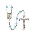 thumbnail image 1 of St. Eligius Silver-Plated Rosary 6mm March Light Blue Fire Polished Beads Crucifix Size 1 5/8 x 1 medal charm, 1 of 1