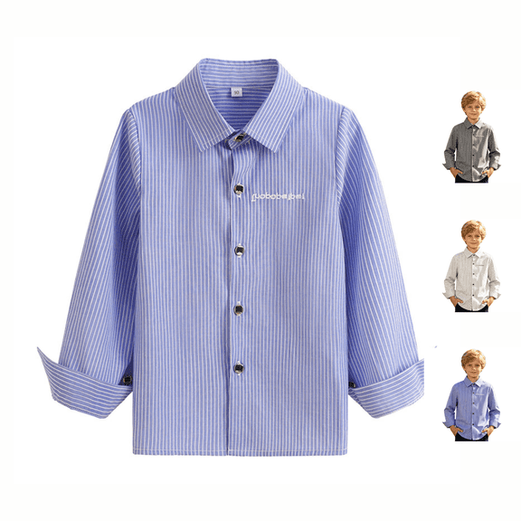 Fozruso Striped Button-Down Shirts for Boys Long Sleeve Collared Dress Shirts for Toddler and Kids