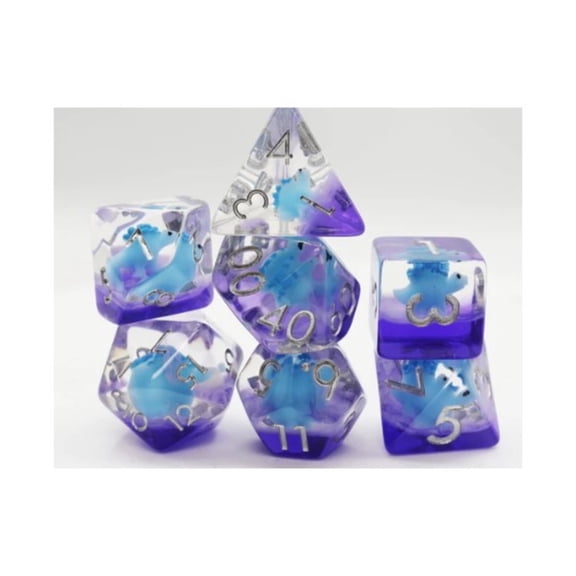 Foam Brain Games Poly Set - Blue Stegosaurus w/Silver (7) New