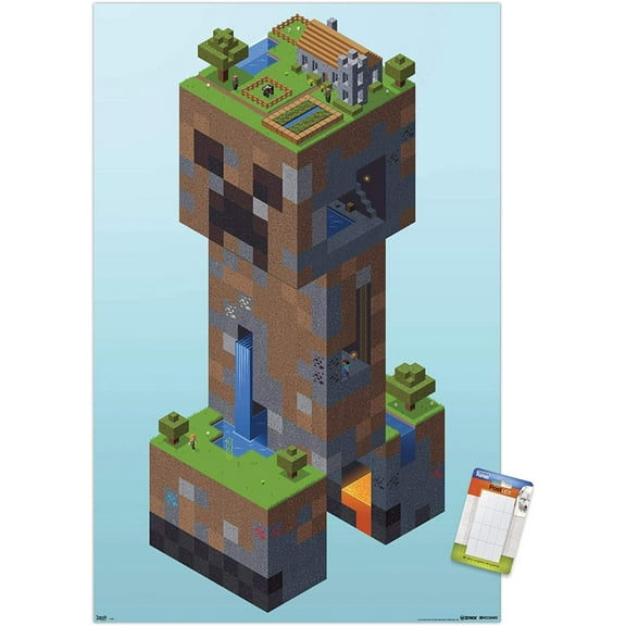 Minecraft - Creeper VIllage Wall Poster, 14.725" x 22.375", Premium Poster & Mount Bundle