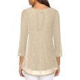 thumbnail image 5 of miqiqism Women's 3/4 Sleeve Tunic Tops Round Neck Flowy Shirts Glitter Mesh Pleated Layered Shirt Ladies Casual Pullover Tshirts Fashion Party Blouses,01_Beige,Small, 5 of 7