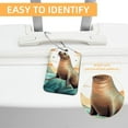 thumbnail image 3 of Sea Lion Square PU Leather Luggage Tags - 2 Pack with Privacy Cover and Stainless Steel Ring - Suitable for Travel, Backpack, Handbag - Suitcase Tags, Travel Tag, 3 of 7