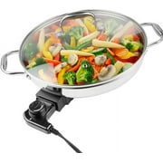 Electric Skillet By Cucina Pro - 18/10 Stainless Steel with Tempered Glass Lid, 12 Round