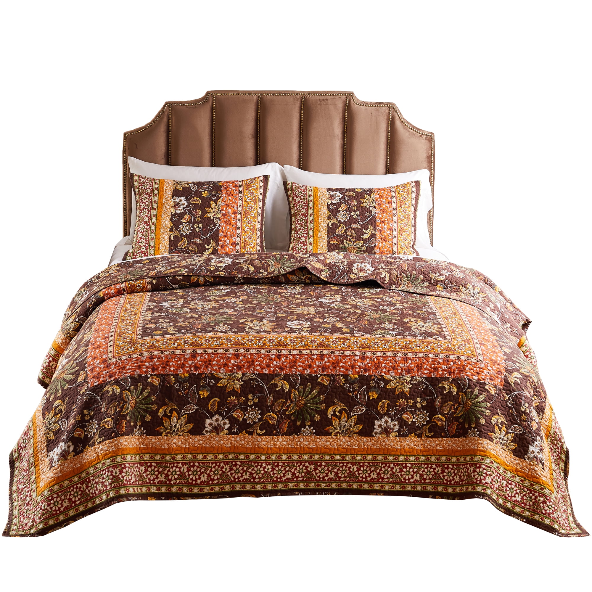 Barefoot Bungalow Audrey Vintage Floral Quilt Set, Reversibe, 2-Piece Twin-XL, Chocolate