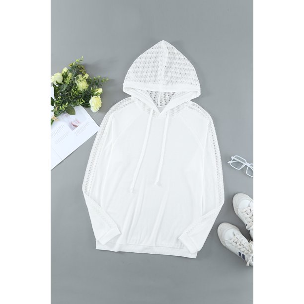 ABPHQTO Sudadera con capucha de patchwork de encaje de manga larga para mujer