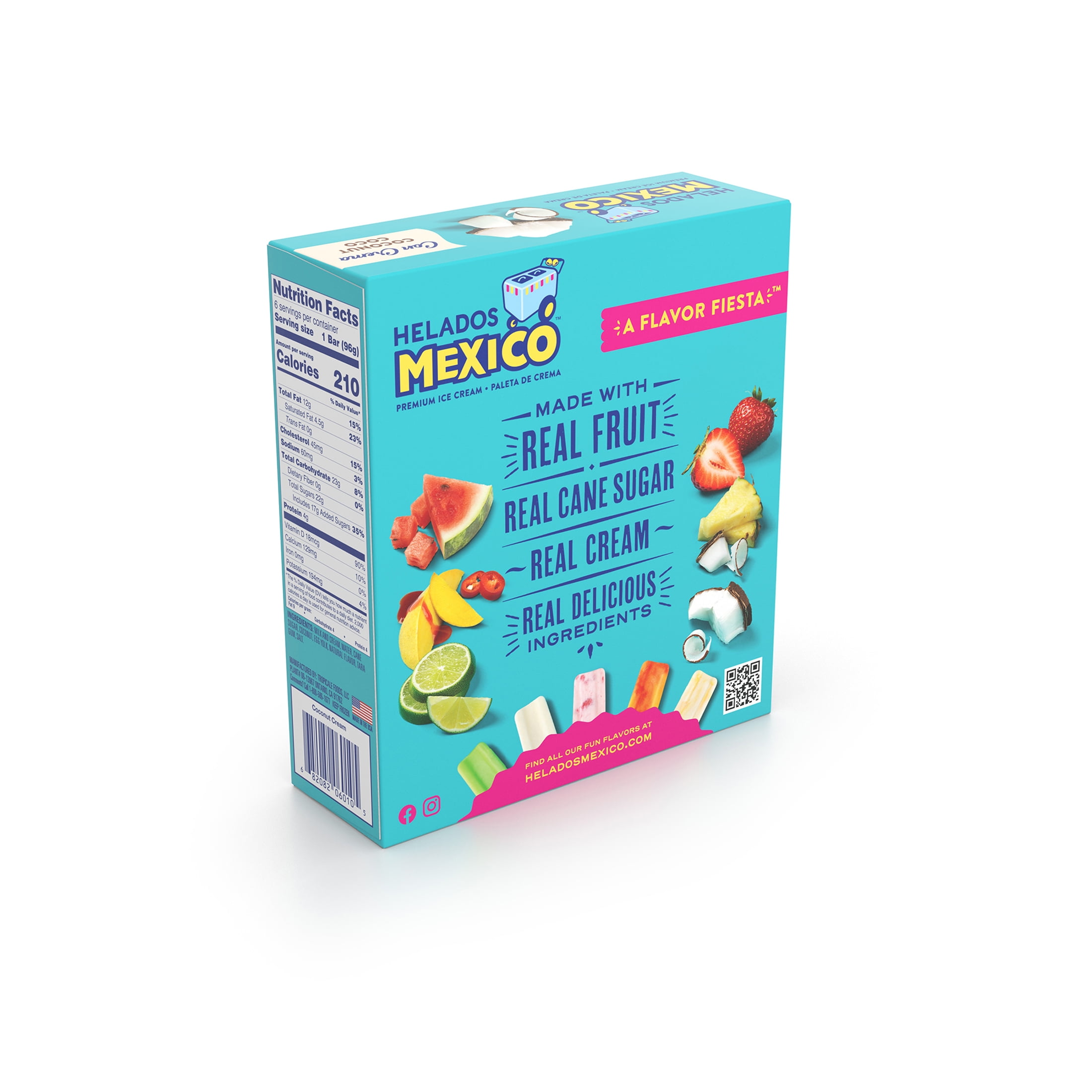 Helados Mexico Coconut Ice Cream Bars, Frozen, Gluten-Free, 16.5 fl oz, 6 Count