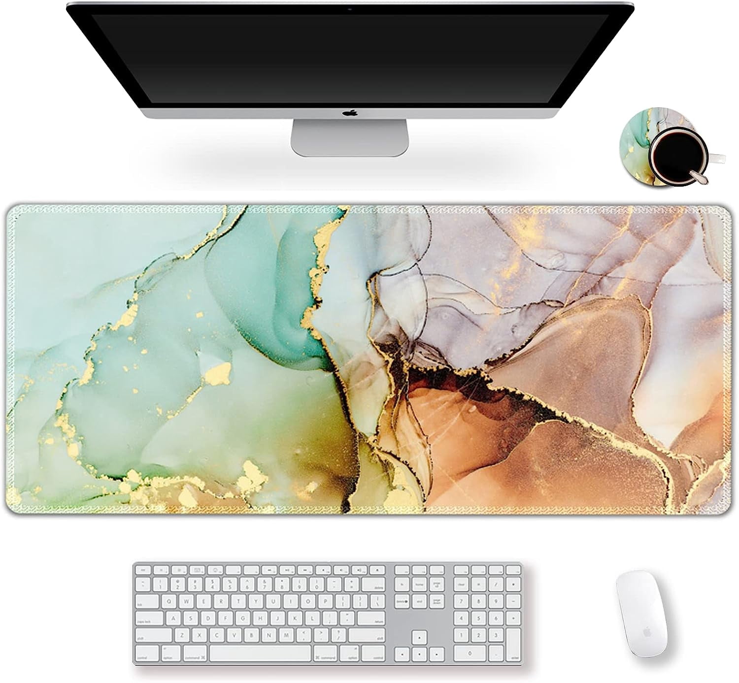 Large Gaming Mouse Pad Extended Desk Pad XL Keyboard Mat Long Mousepad Decor Writing Pad 31.5x15.7inch Non Slip Rubber Base with Stitched Edges for Work, Game -Abstract Art Marble