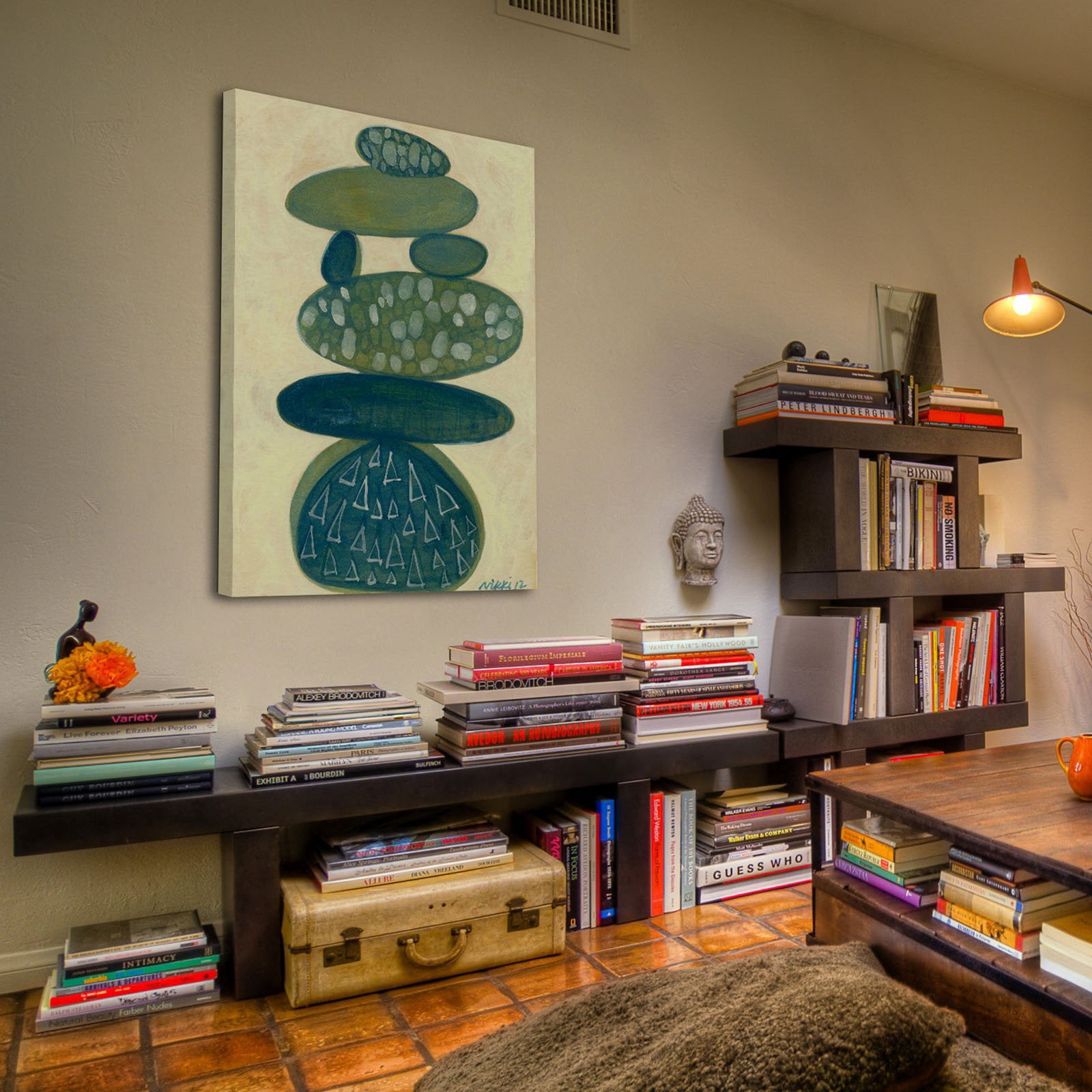 Marmont Hill "Blue Stack" by Nikki Galapon Painting Print on Wrapped Canvas