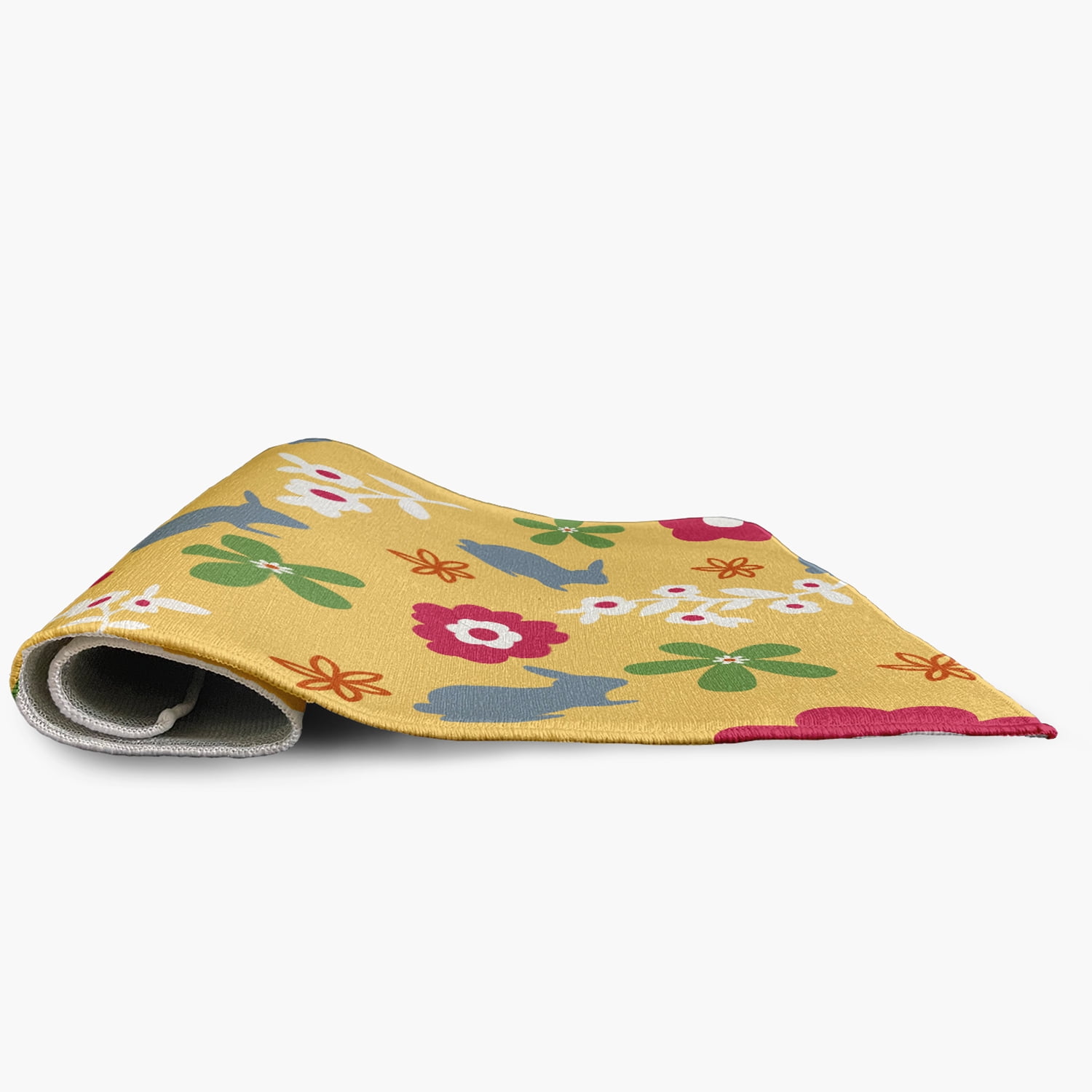 3' x 5' Simply Daisy Flowery Love with Bunnies Traditional Chenille Area Rug, Daffodil Yellow-Blue