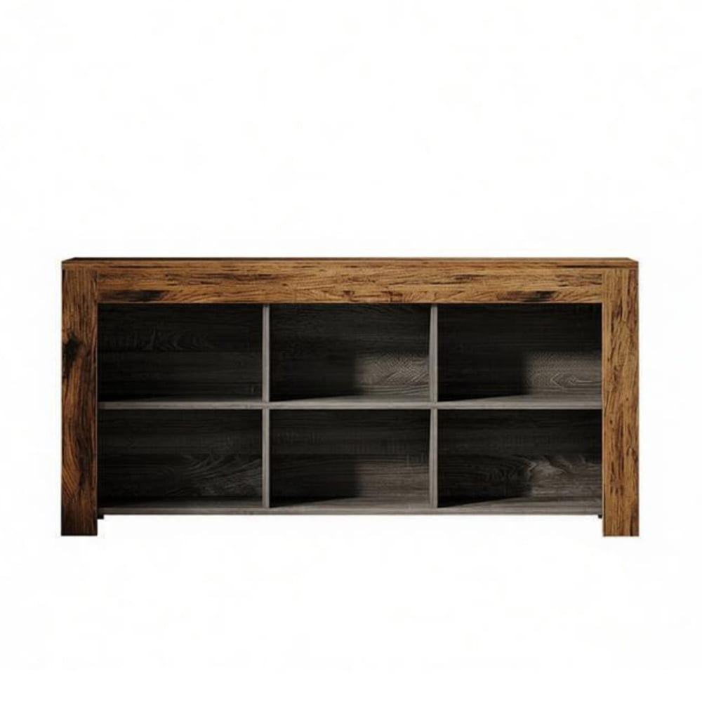 63 in Horizontal Bookshelf with 6 Storage Cubes, MDF, Rustic Industrial Style