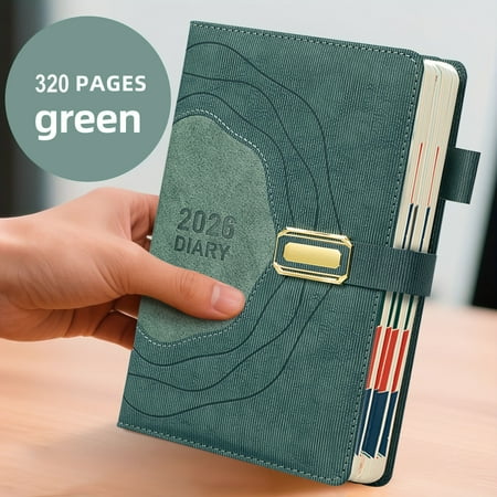 2026 New Calendar Planner Diary, 365 Day Time Management Notebook, Leather Bound Annual Schedule Organizer with Buckle Closure