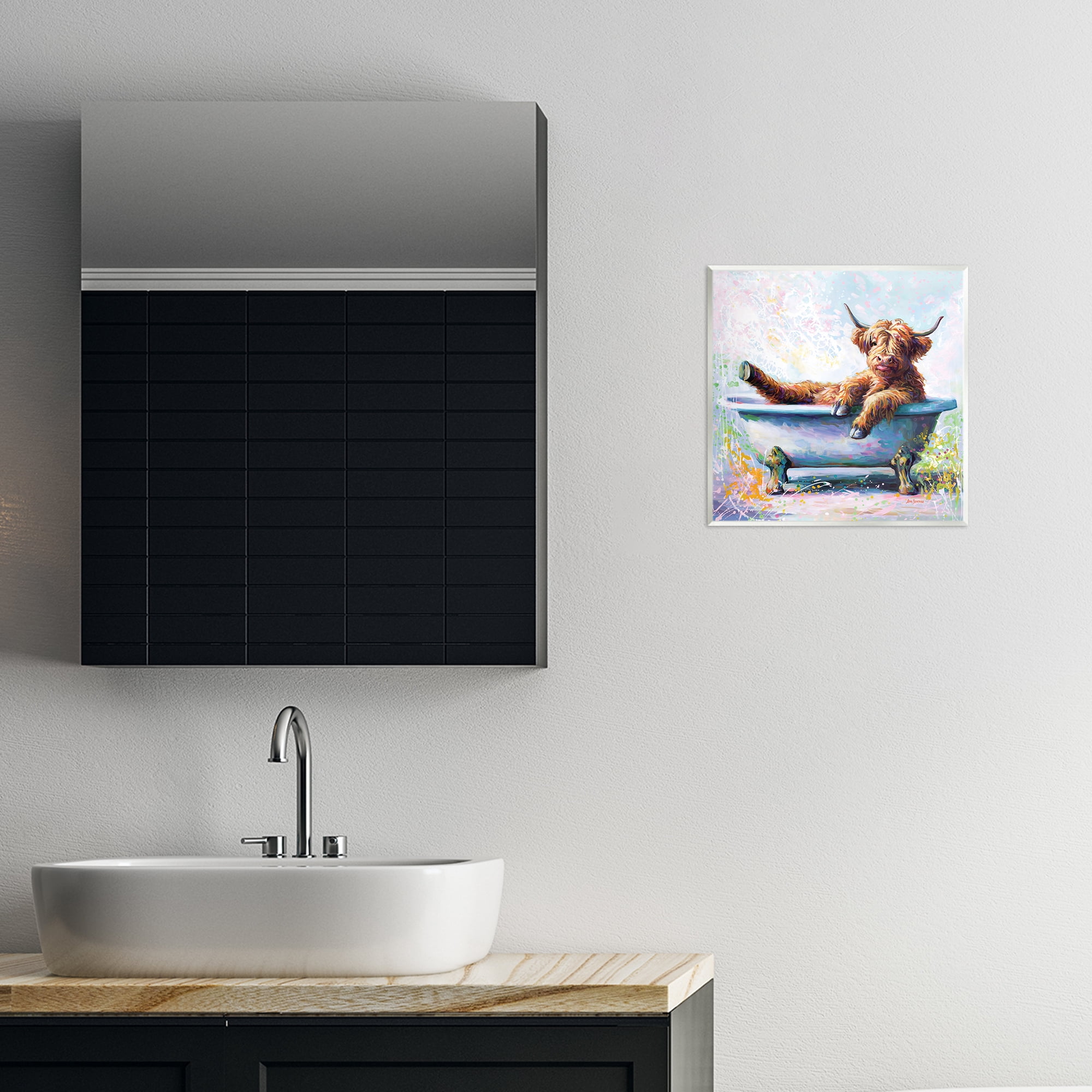 Stupell Industries Splashing Baby Cow Typography Painting Unframed Art Print Wall Art, 12 x 12