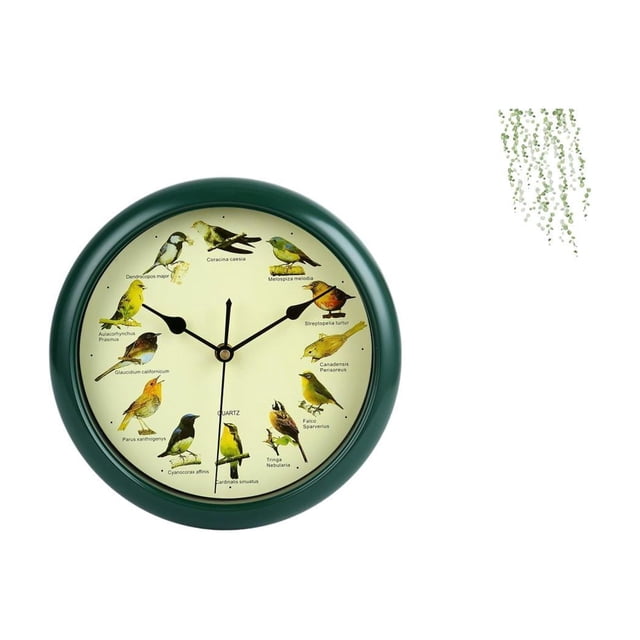 Reloj Musical De Pared Con Diseño De Pájaros De 25 Cm Con Sonido Y Marco Verde, Ideal Como Regalo De Inauguración De La Casa O Para El Dormitorio. Además, Es Un Elegante Adhesivo De Pared