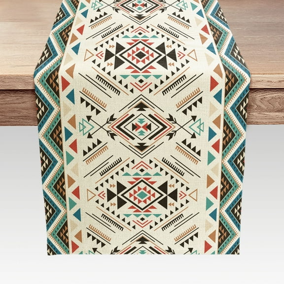 Western Aztec Table Runner Southwest Geometric with Ethnic Style Design Rectangle Linen Table Setting Decor for Dresser Scarves Garden Farmhouse Holiday Dinner Home Decoration Everyday 13x72 Inch