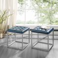 thumbnail image 1 of Inspired Home Simpson Faux Leather Cube Ottoman PU Leather Tufted Metal Frame Modern, Blue, 1 of 7