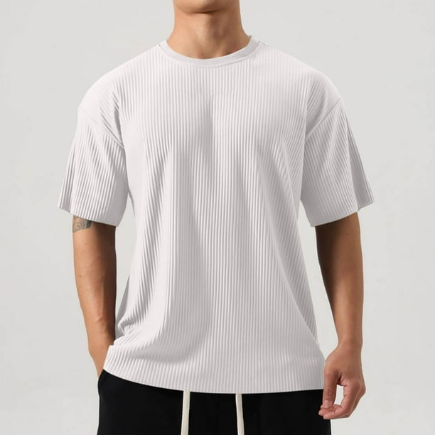 pstuiky Mangas cortas para hombre, Blusas y camisas de cuello redondo de manga corta de color liso para hombre camisas casuales para hombre xl