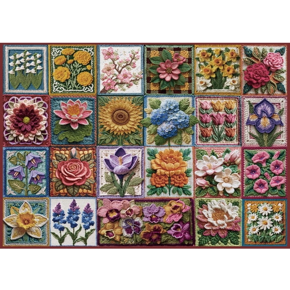 Crochet Flower Puzzles for Adults 500 Pieces, Challenging Colorful Flower 500 Pieces Jigsaw Puzzles for Adults, Impossible Spring Floral Art Puzzle Game for Puzzle Lovers, 20" x 14.2"