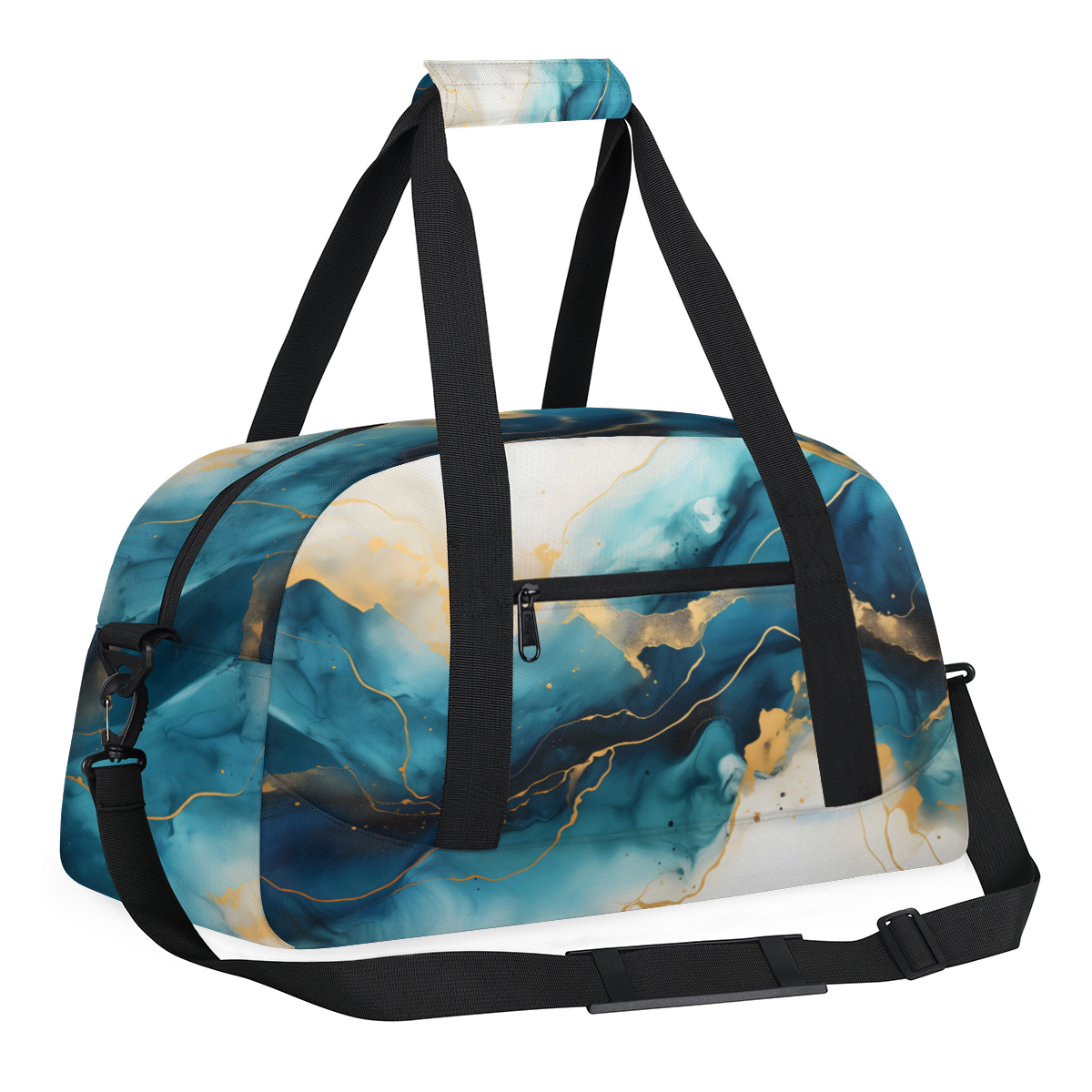 Herdesigns Sports Duffle Bags Travel Duffle Bag Gym Bag Turquoise Abstract Gold And Blue Marble Weekender Travel Bag Waterproof Overnight Bag Carry On Travel Tote Bag Dance Bags