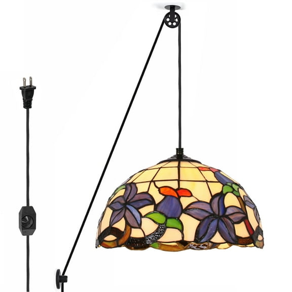 Kiven Plug in Classic Pendant Light, Pulley Hanging Light with Glass Lampshade and 15FT Cord, Retro Dimmable Ceiling Pendant Light for Bedroom Foyer Hallway Kitchen Island, E26 Socket