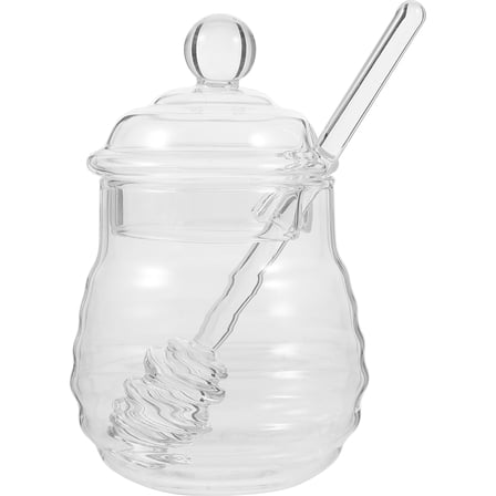 MERRYHAPY Honey Pot Set with Glass Lid and Wooden Dipper, Transparent Design for Kitchen and Dining