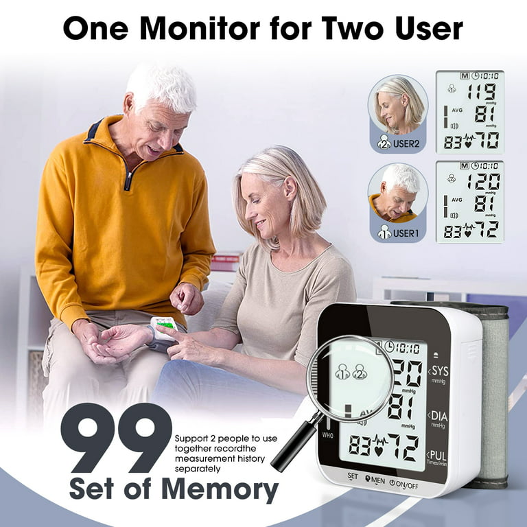 New 2024 Wrist Blood Pressure Machine - Rechargeable Blood Pressure Monitor  with Large LED Display with Position Sensor & Voice - Digital Automatic