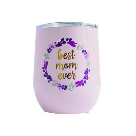 Mary Square Stemless Wine Glass with Lid Best Mom Ever Purple Wildflowers