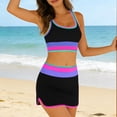 thumbnail image 4 of QUNYINEY Colorblock Women'sBikini Swimsuits Athletic with Skirt High Waisted 3 Piece Swimwear Triangle Crew Neck Tummy Control Swimsuit Sets, 4 of 9