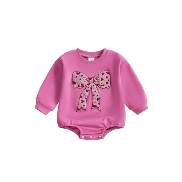 Gupgi Baby Girl Bubble Romper 0-18 Months Heart Bow Bodysuits Infant Long Sleeve Sweatshirt Jumpsuit Cute Spring Clothing