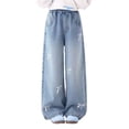 thumbnail image 4 of EnJoCho Girls Wide Leg Jeans Straight Elastic High Waisted Baggy Denim Trousers Washed Loose School Y2𝗄 Bottoms for Junior Kids Girls Wide Leg Denim Pants, 4 of 8