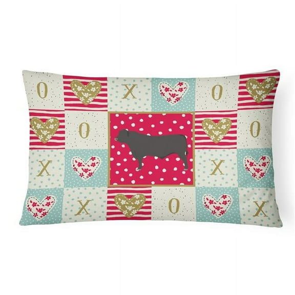 Carolines Treasures CK5255PW1216 Black Angus Cow Love Canvas Fabric Decorative Pillow, Red, 12H x16W, multicolor