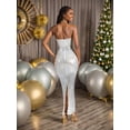 thumbnail image 4 of Vestido largo Figdaw sin tirantes con strass y lentejuelas, color blanco, XXL, 4 of 6
