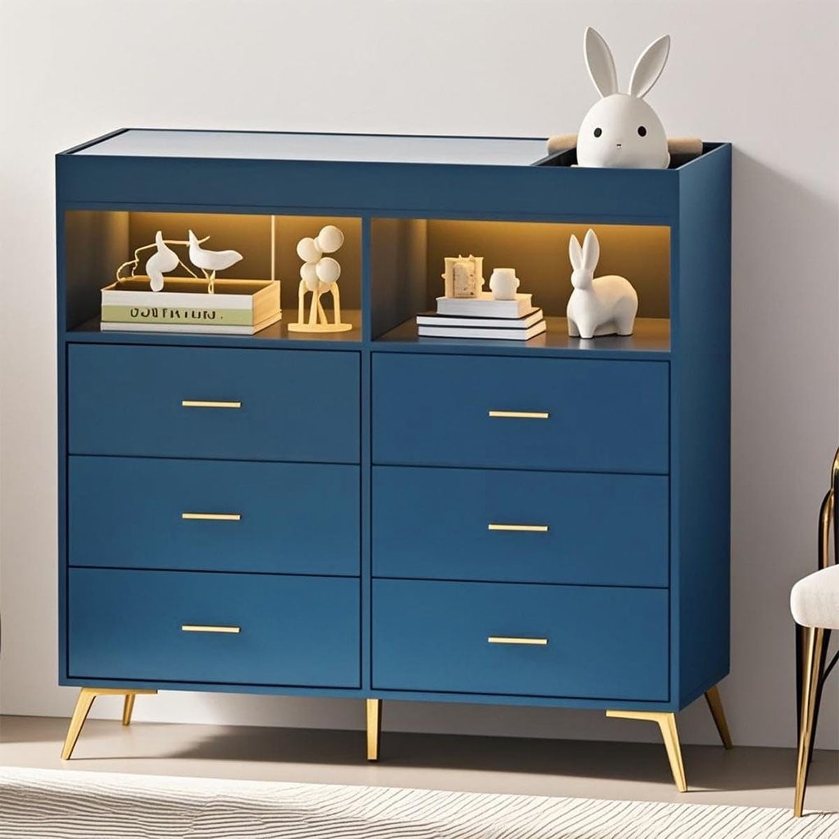 Danolapsi Changing Table Dresser with Drawers,Baby Dresser with Changing Table Top,Power Outlet,LED Light & Metal Feet,Diaper Changing Station Nursery Organizer for Infants Newborn（ship in 2 boxes）